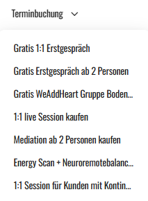 Kalender für die Terminbuchung mit verschiedenen Optionen für Dienstleistungen.