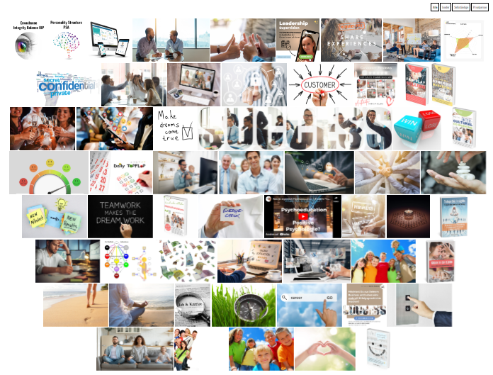 Collage mit verschiedenen Grafiken zu Geschäftsthemen, darunter Teamarbeit und Kundenservice.