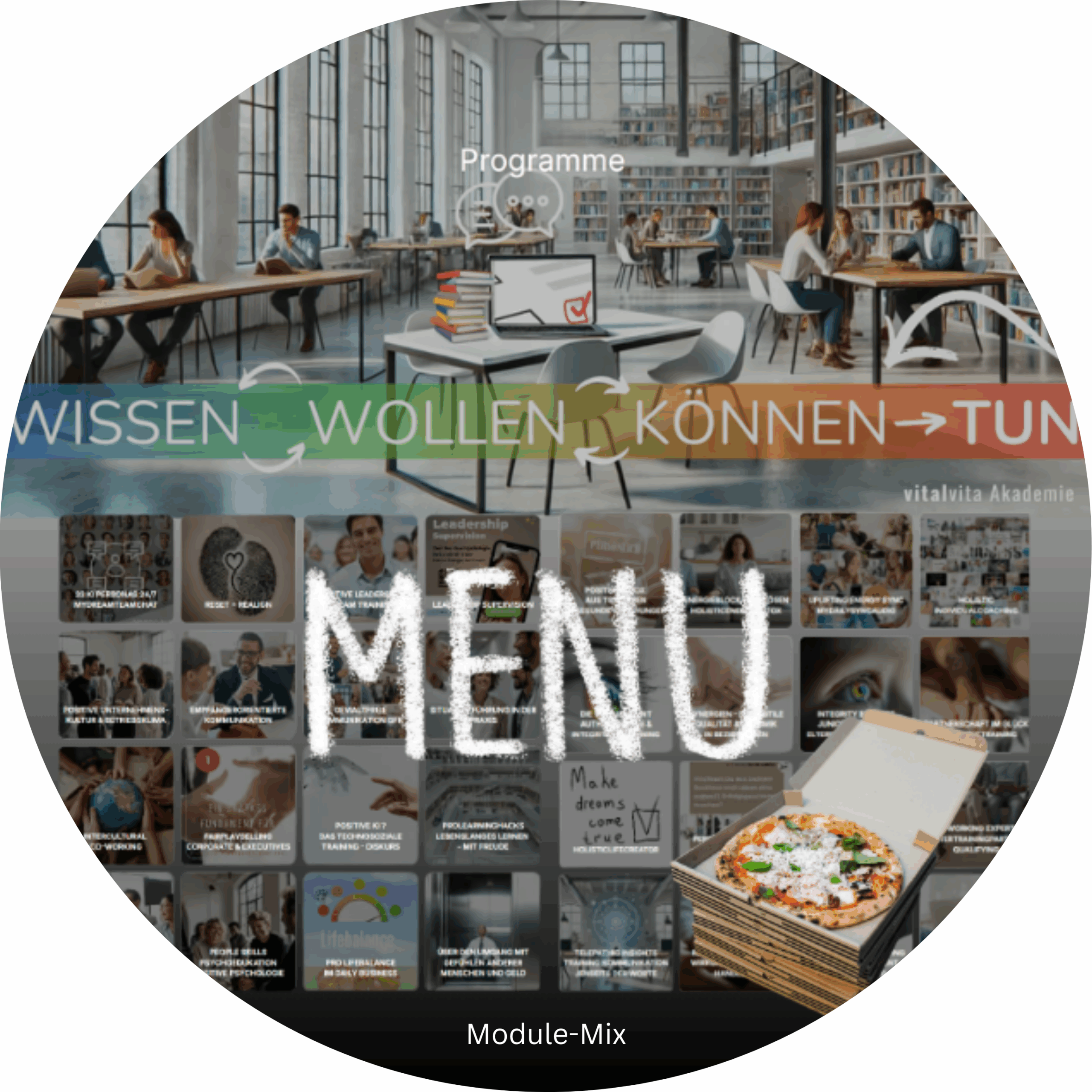 Grafik mit dem Text Programm als Menu Module-Mix der vitalita Akademie.