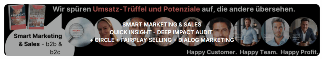 Grafik mit dem Titel 'Smart Marketing & Sales' und Bildern von mehreren Personen.